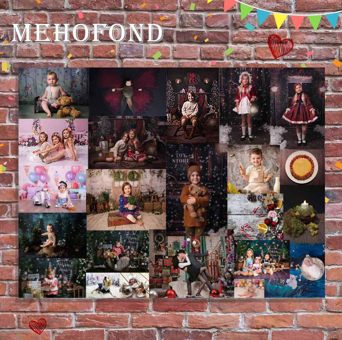 Fundo Fotográfico Mehofond para Natal, Cortinas Vermelhas Internas, Presentes, Á