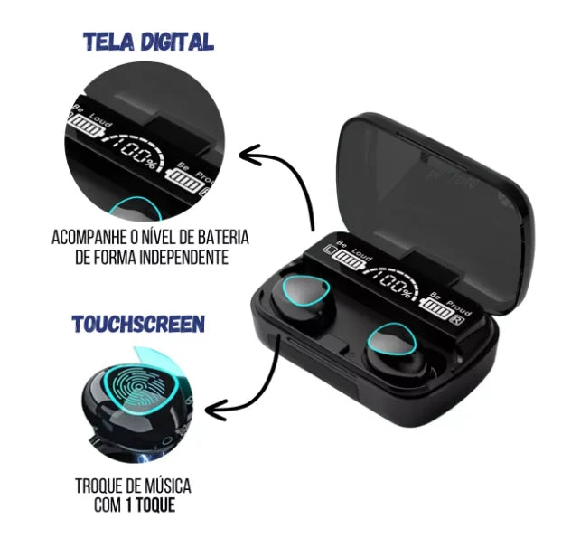 Fone de Ouvido TWS M10 F9 Bluetooth com Power Bank e Tela Digital