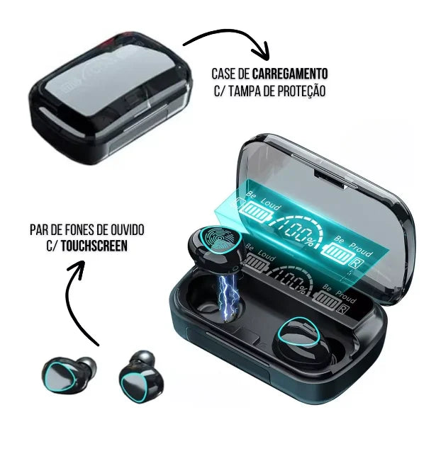 Fone de Ouvido TWS M10 F9 Bluetooth com Power Bank e Tela Digital