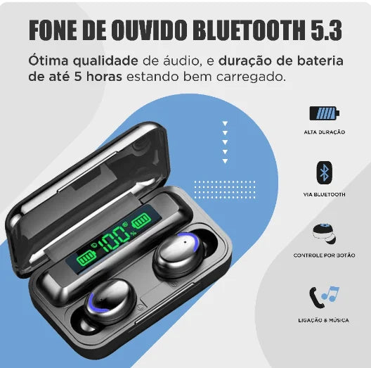 Fone de Ouvido TWS M10 F9 Bluetooth com Power Bank e Tela Digital