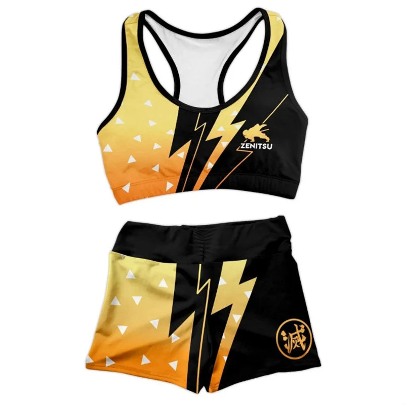 Conjunto Esportivo Demon Slayer – Nezuko e Shinobu | Top + Calça Feminina Cosplay