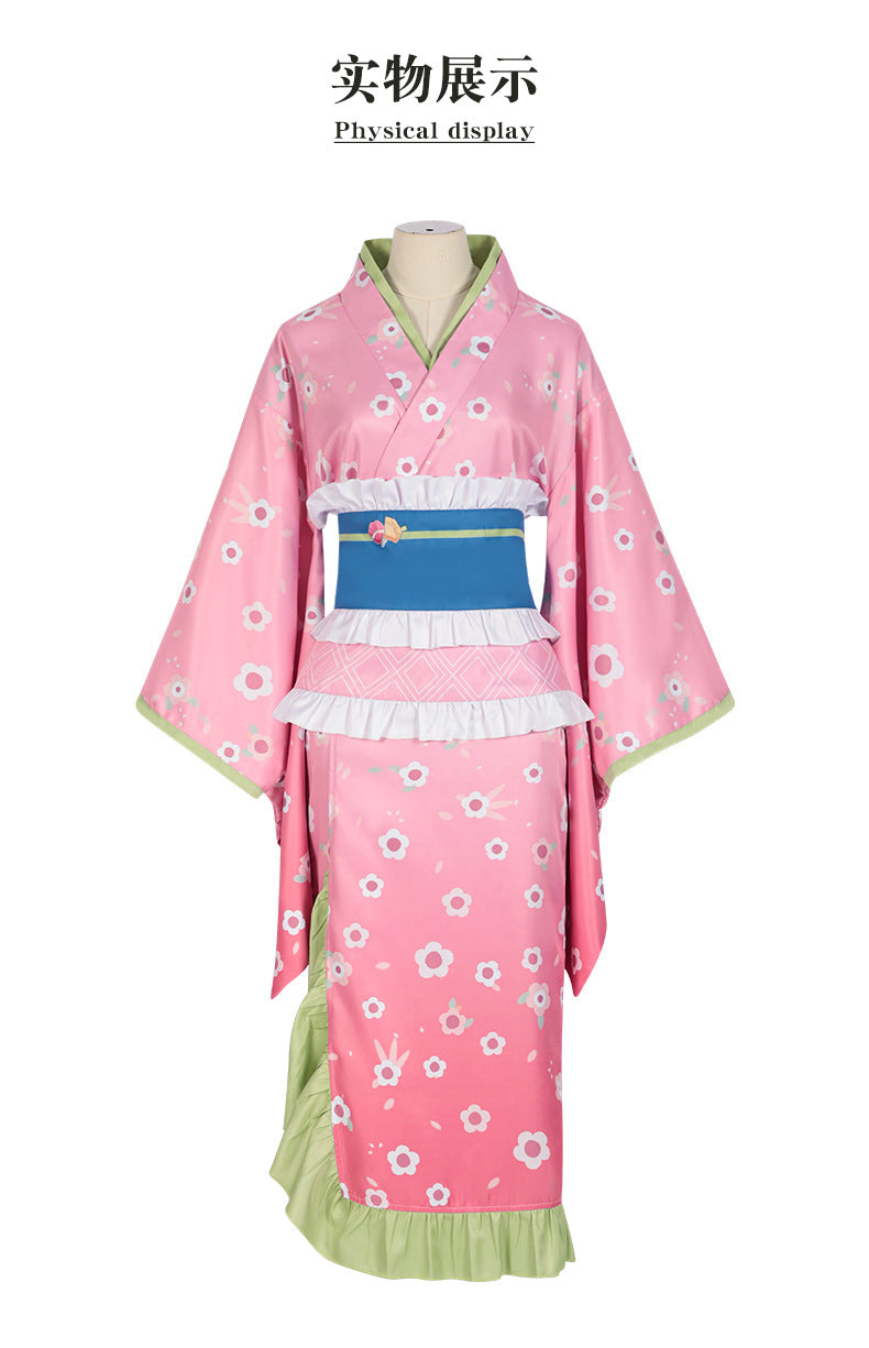Fantasia Kanroji Mitsuri – Demon Slayer | Kimono Rosa Completo com Peruca Opcional