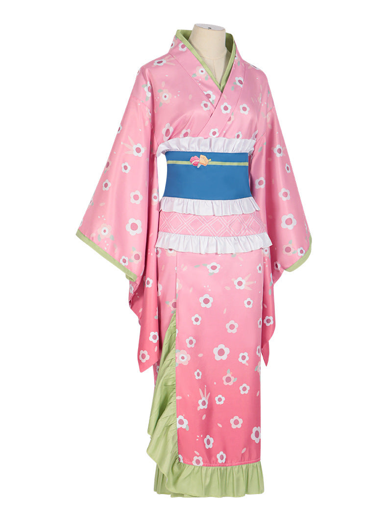 Fantasia Kanroji Mitsuri – Demon Slayer | Kimono Rosa Completo com Peruca Opcional