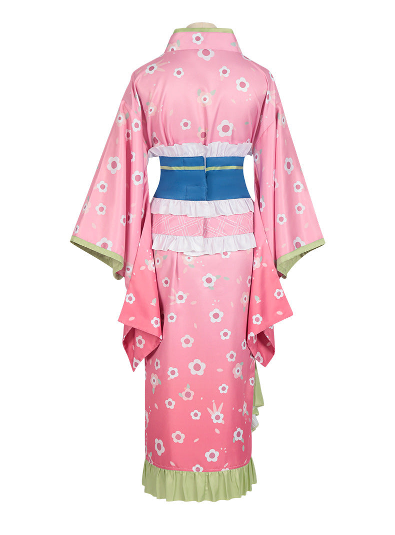 Fantasia Kanroji Mitsuri – Demon Slayer | Kimono Rosa Completo com Peruca Opcional