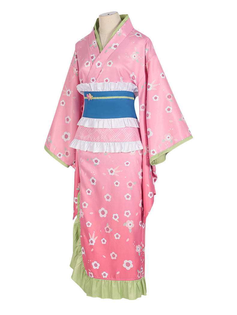 Fantasia Kanroji Mitsuri – Demon Slayer | Kimono Rosa Completo com Peruca Opcional