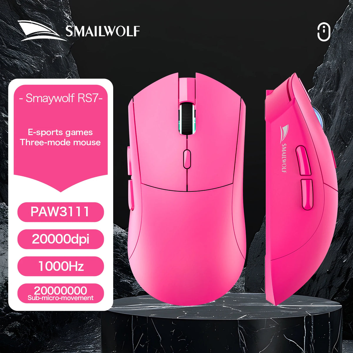 Mouse Gamer Sem Fio SMAILWOLF RS7 Bluetooth – 20000 DPI, PAW3311, Macro | Notebook e Desktop