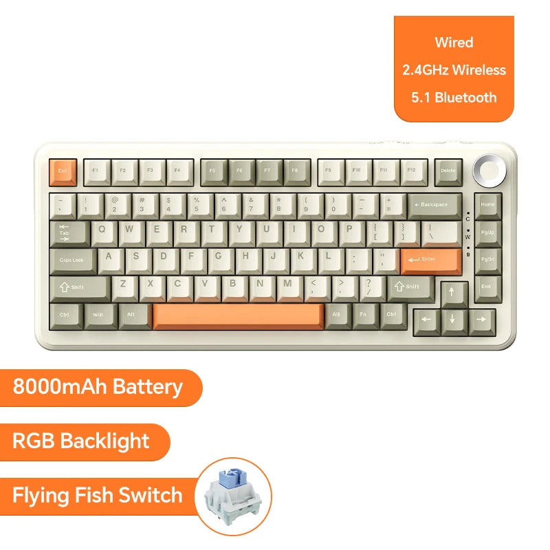 Teclado Mecânico Sem Fio AJAZZ AK820 Pro – Bluetooth 5.1, 2.4G, USB-C, RGB, Hot Swap, Gasket Mount
