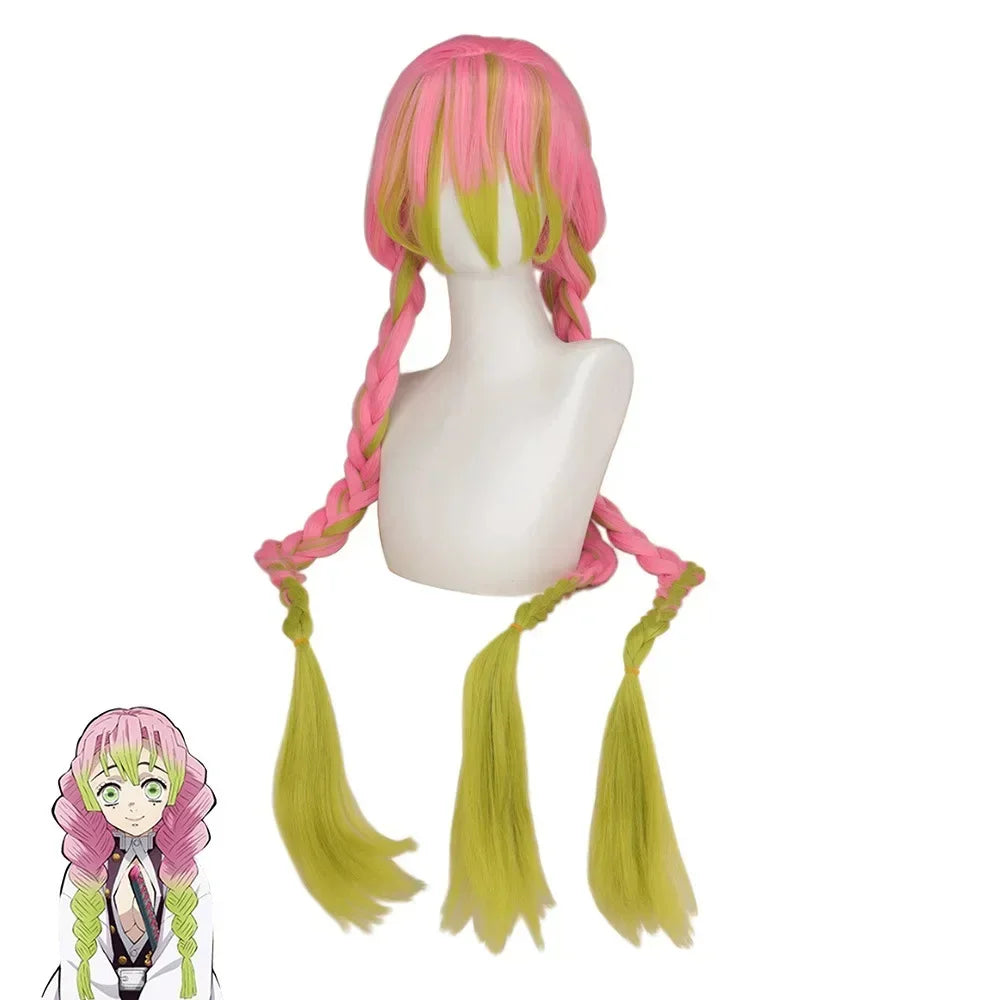 Fantasia Kanroji Mitsuri Cosplay Kit Tattoo – Demon Slayer | Kimono Haori com Peruca