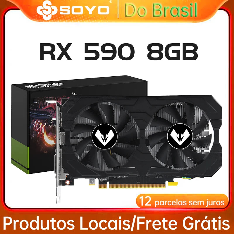 Placa de Vídeo SOYO RX 590 8GB AMD Radeon, memória GDDR5, placa gráfica para jogos e computadores desktop, com entrega no Brasil.