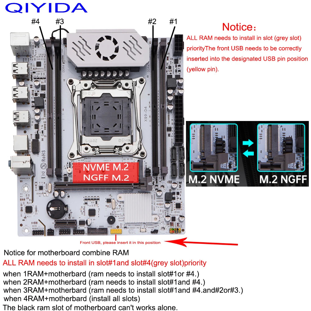 Kit Placa-Mãe QIYIDA X99 com Xeon E5 2680 V4, DDR4 8GB, NVME M.2 e SATA3 – LGA2011-3