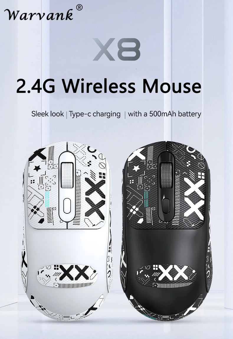Mouse Gamer Sem Fio Warvank X8 – Bateria 500mAh, Recarga TYPE-C | Notebook e Desktop