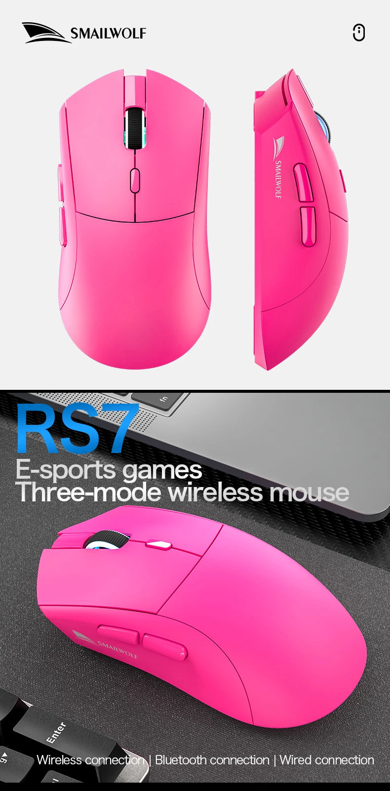 Mouse Gamer Sem Fio SMAILWOLF RS7 Bluetooth – 20000 DPI, PAW3311, Macro | Notebook e Desktop
