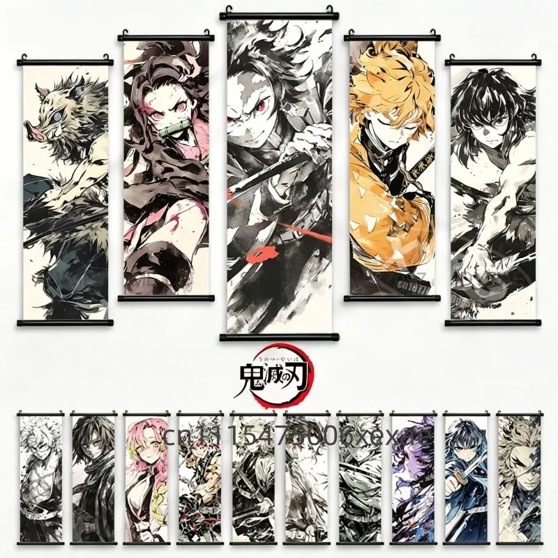 Demon Slayer – Pôster Canvas Scroll para Parede | Inosuke, Zenitsu, Nezuko e mais