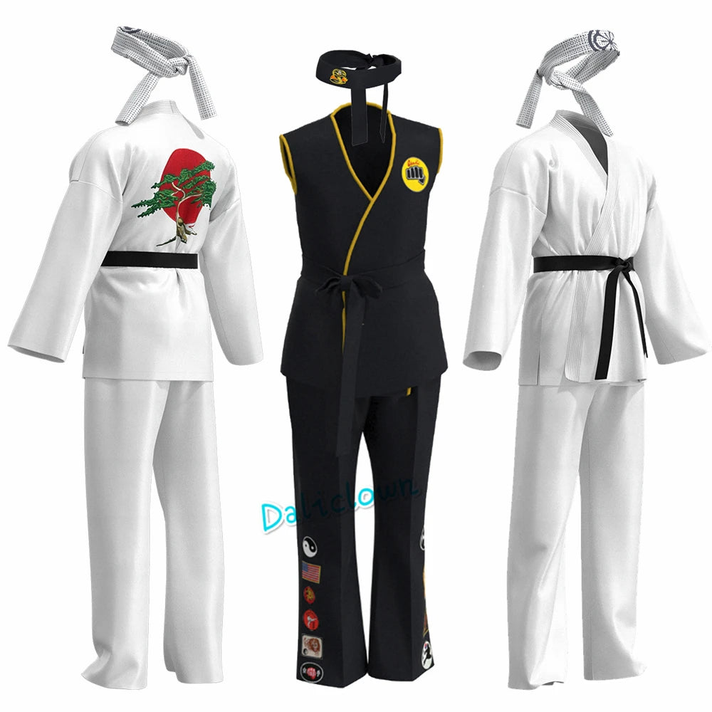 Fantasia Cobra Kai Cosplay – Karatê | Kimono Preto ou Branco para Crianças e Adultos