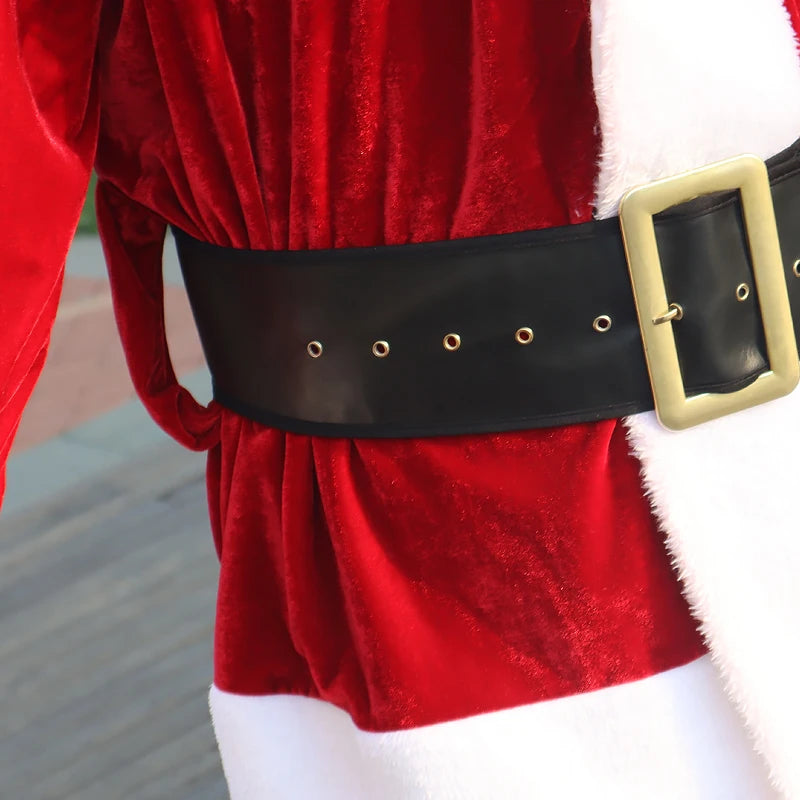 Fantasia Papai Noel Cosplay – Conjunto Veludo Dourado Natal | 5 a 10 Peças Adulto