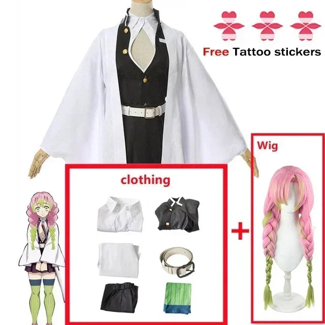 Fantasia Kanroji Mitsuri Cosplay Kit Tattoo – Demon Slayer | Kimono Haori com Peruca