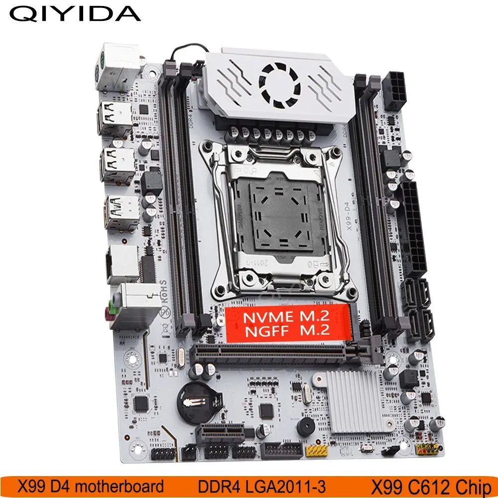 Kit Placa-Mãe QIYIDA X99 com Xeon E5 2680 V4, DDR4 8GB, NVME M.2 e SATA3 – LGA2011-3