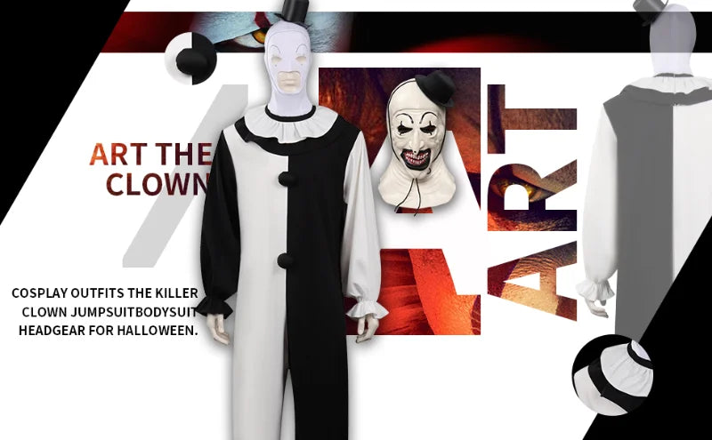 Fantasia Art The Clown Terrifier 2 – Macacão + Máscara de Látex para Halloween