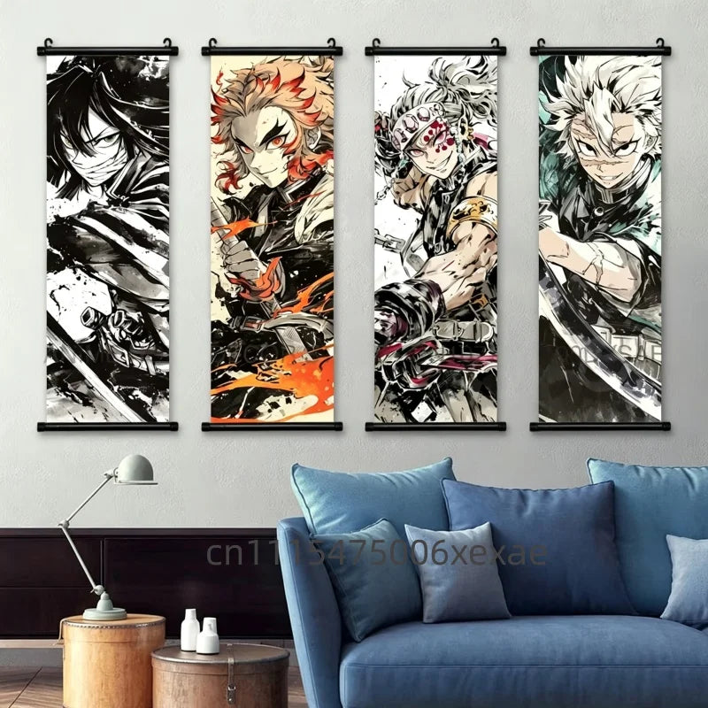 Demon Slayer – Pôster Canvas Scroll para Parede | Inosuke, Zenitsu, Nezuko e mais