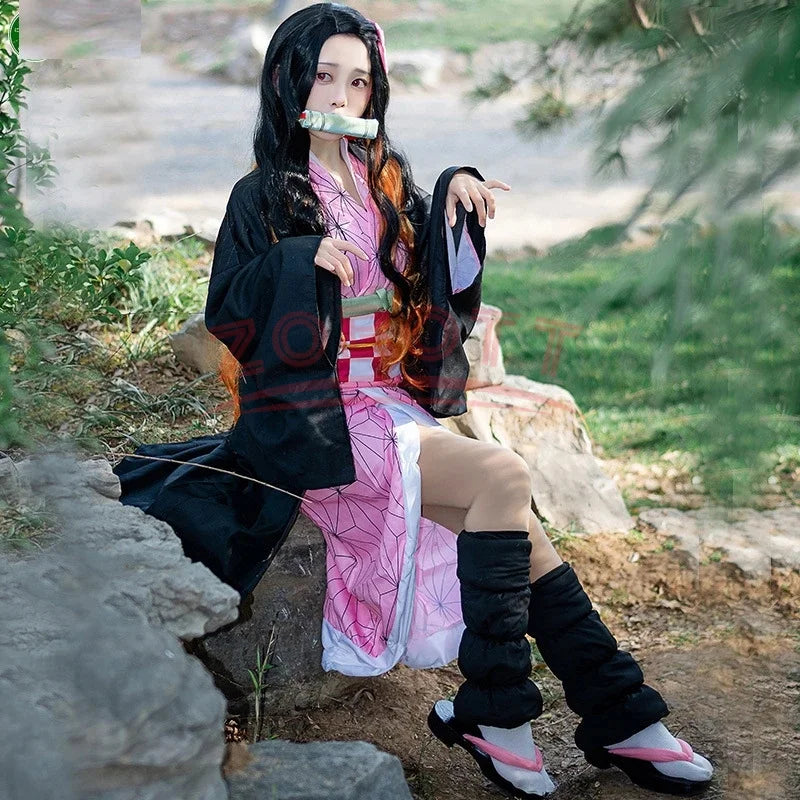 Fantasia Kamado Nezuko Cosplay – Demon Slayer | Kimono para Meninas e Adultos