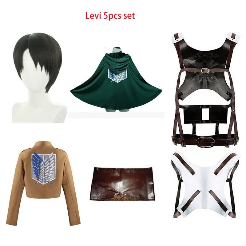 Fantasia Attack on Titan – Levi, Mikasa, Eren ou Hange | Kit Completo com Peruca