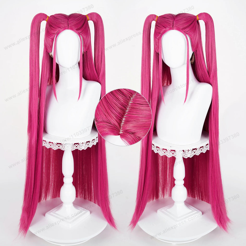 Peruca Cosplay Sintética Mira – 90cm Longa Vermelha Rosa | Resistente ao Calor