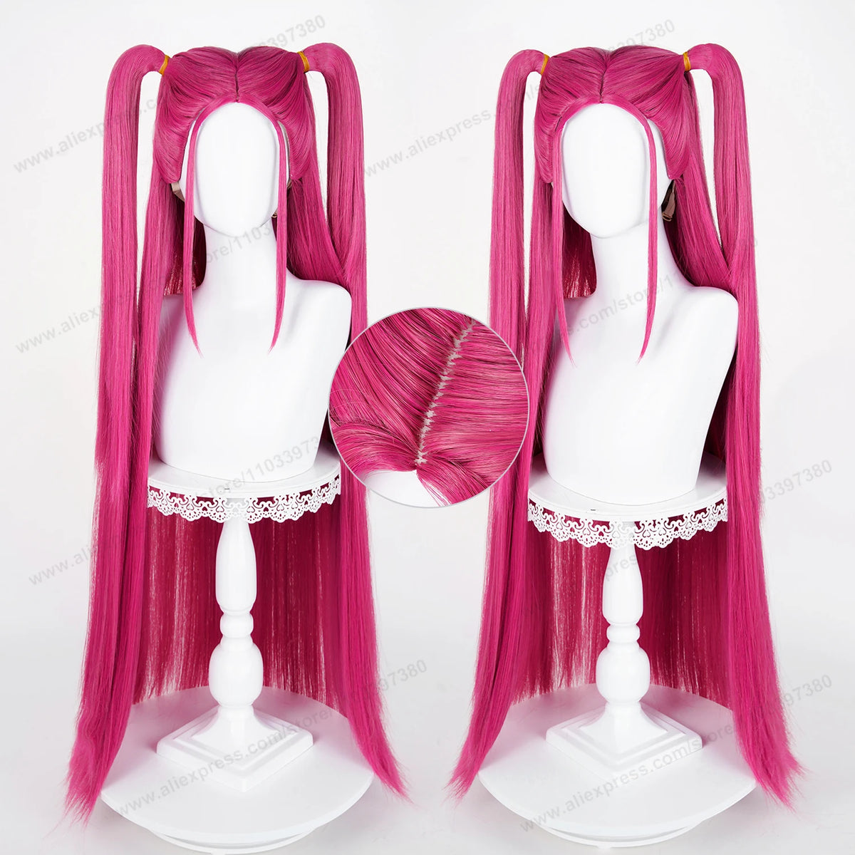 Peruca Cosplay Sintética Mira – 90cm Longa Vermelha Rosa | Resistente ao Calor