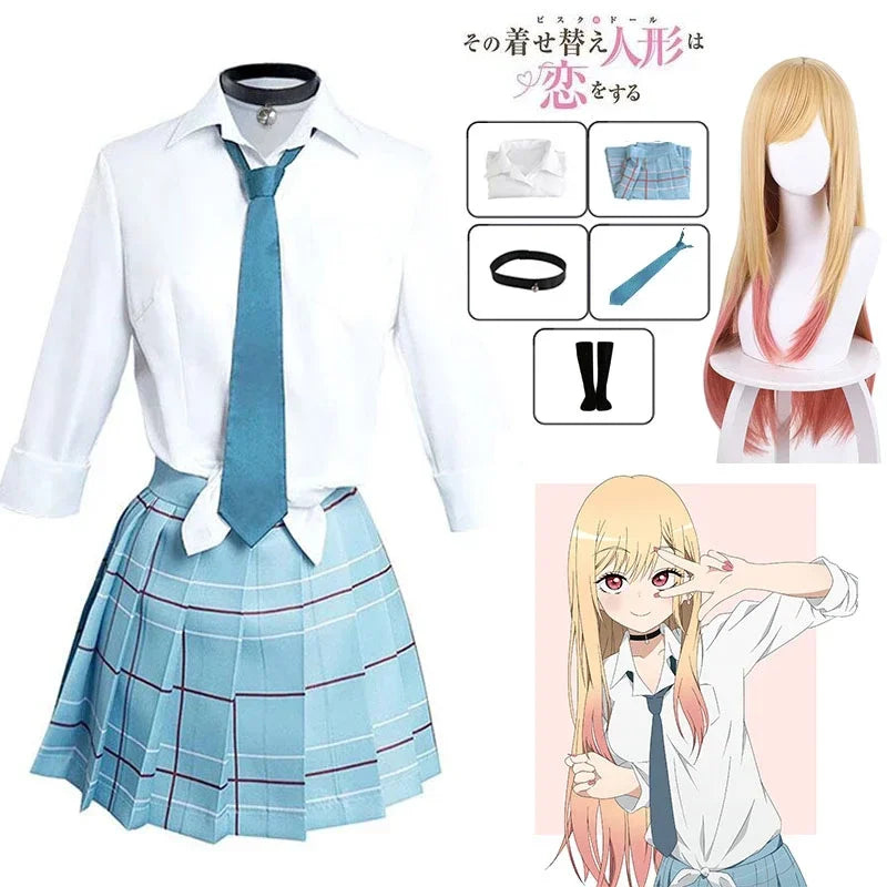 Fantasia Kitagawa Marin Cosplay – Sono Bisque Doll | Uniforme Escolar com Peruca