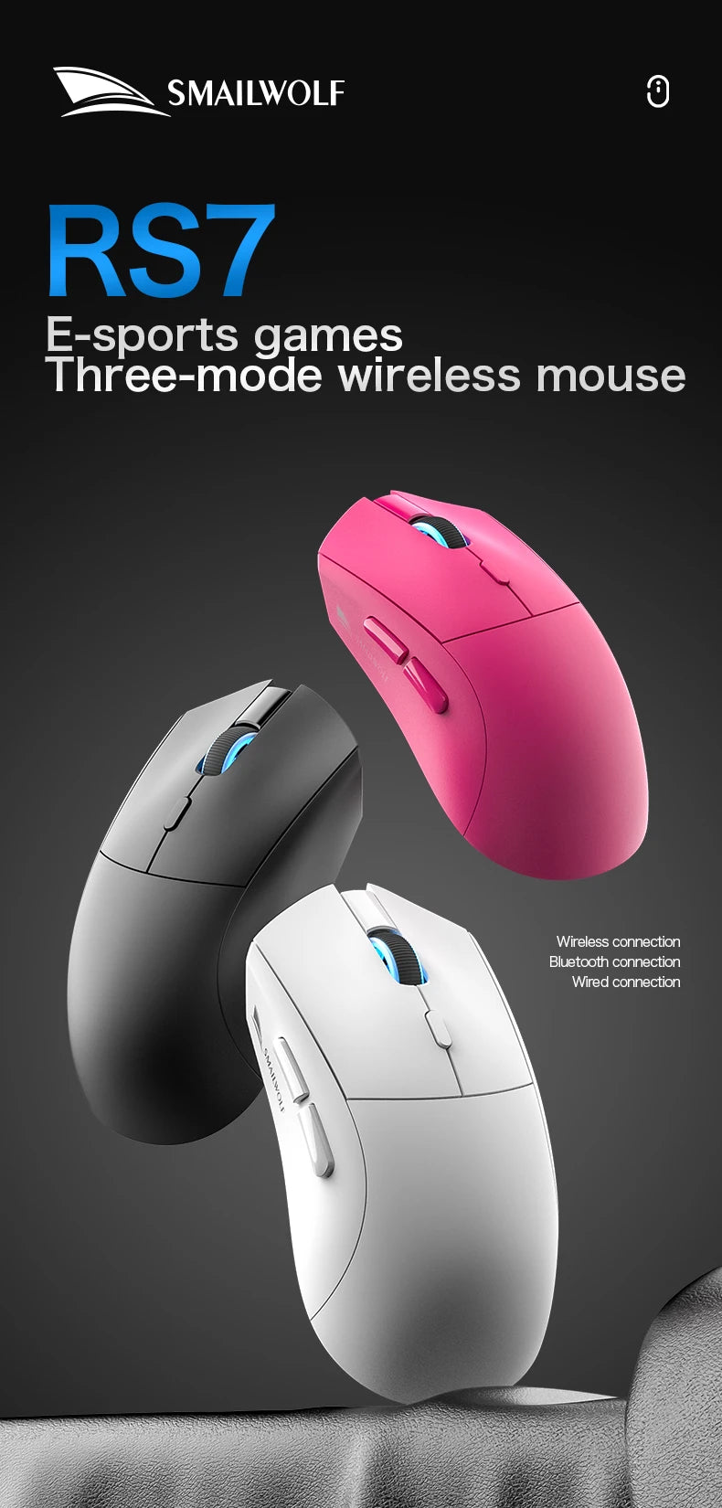 Mouse Gamer Sem Fio SMAILWOLF RS7 Bluetooth – 20000 DPI, PAW3311, Macro | Notebook e Desktop