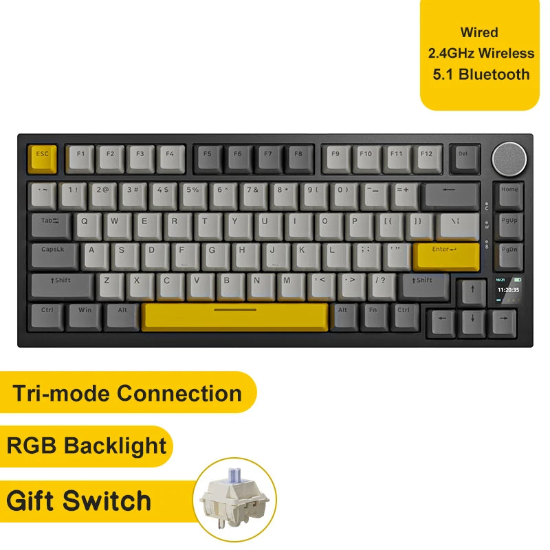Teclado Mecânico Sem Fio AJAZZ AK820 Pro – Bluetooth 5.1, 2.4G, USB-C, RGB, Hot Swap, Gasket Mount