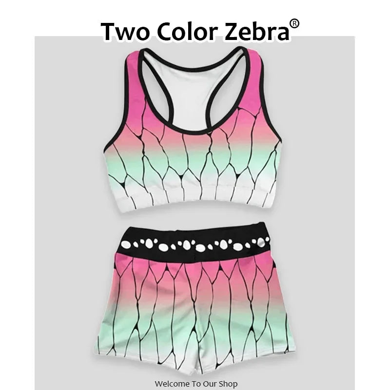 Conjunto Esportivo Demon Slayer – Nezuko e Shinobu | Top + Calça Feminina Cosplay