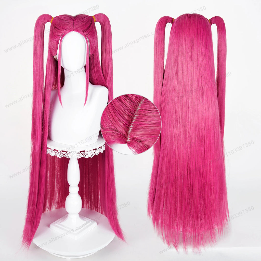 Peruca Cosplay Sintética Mira – 90cm Longa Vermelha Rosa | Resistente ao Calor
