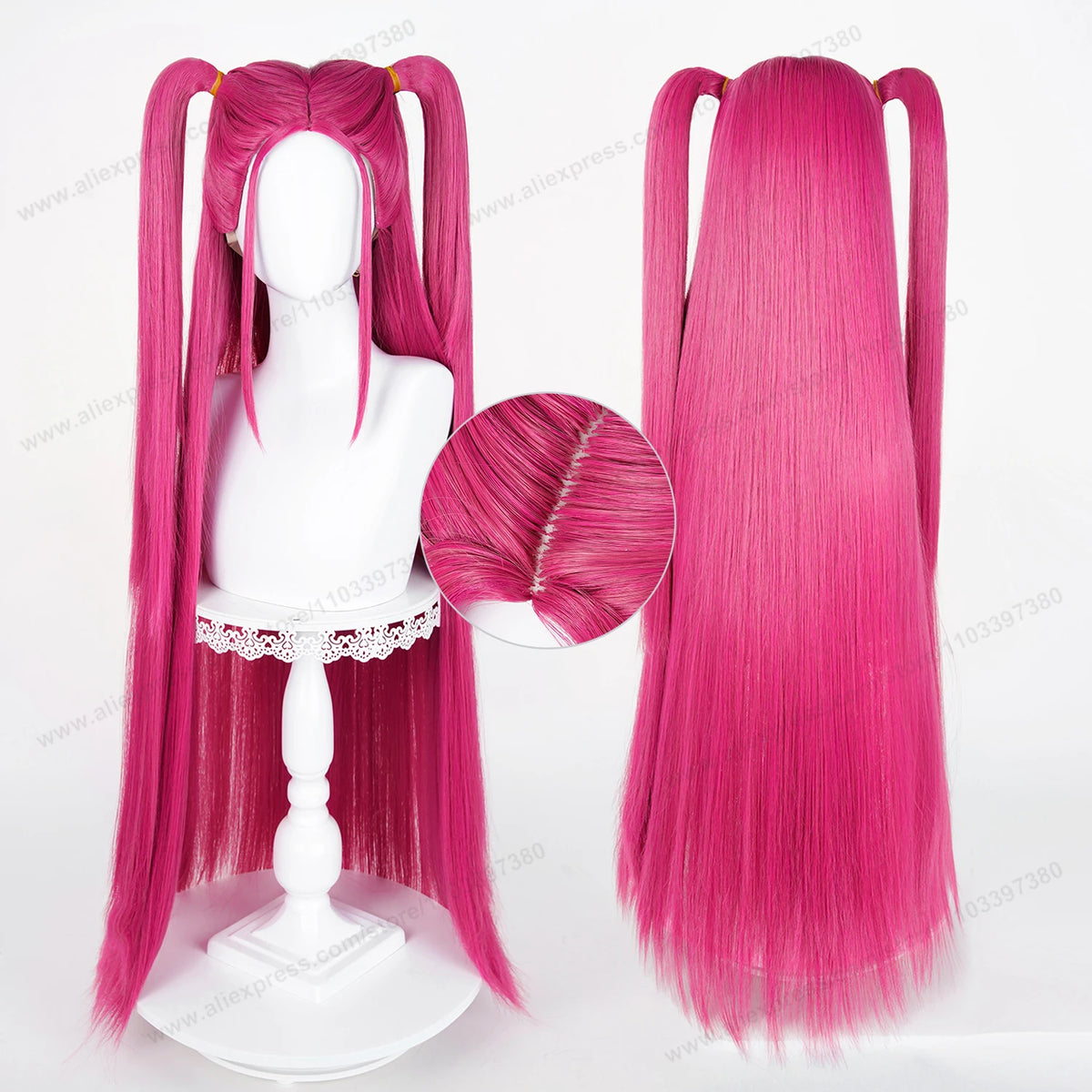 Peruca Cosplay Sintética Mira – 90cm Longa Vermelha Rosa | Resistente ao Calor