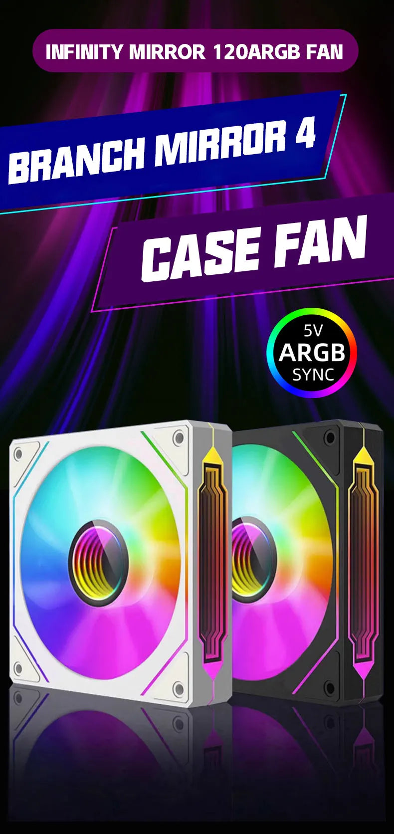 Cooler Fan PRISM 4 PRO ARGB 120mm para Gabinete – 4 Pinos PWM, Silencioso, Efeito Espelho