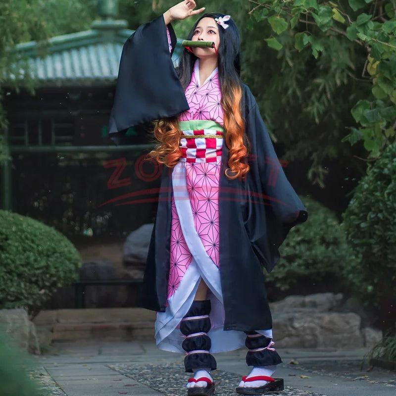 Fantasia Kamado Nezuko Cosplay – Demon Slayer | Kimono para Meninas e Adultos