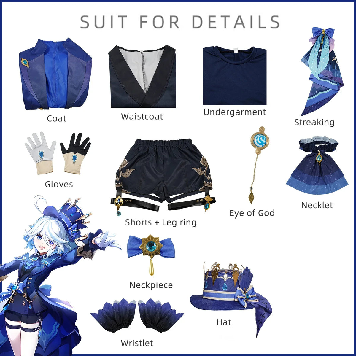 Fantasia Furina Focalors Cosplay – Genshin Impact | Uniforme para Halloween e Carnaval
