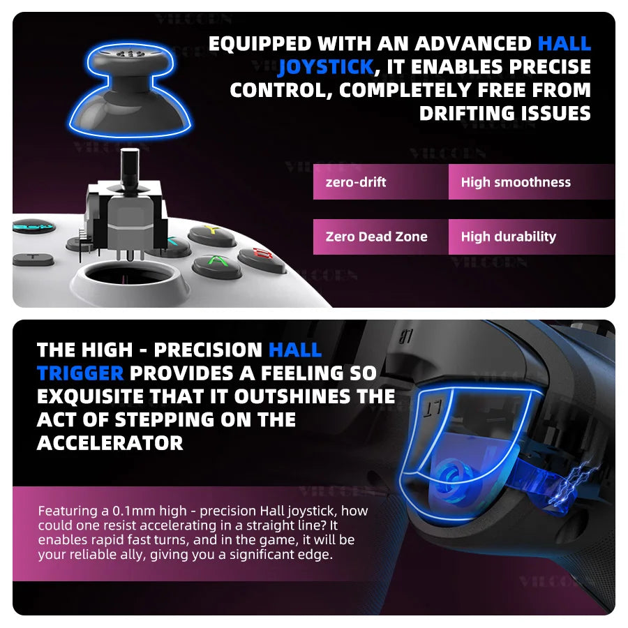 Controle Gamer VILCORN G6 Sem Fio Bluetooth – Joystick Hall Effect | iOS, Android, PC e Switch