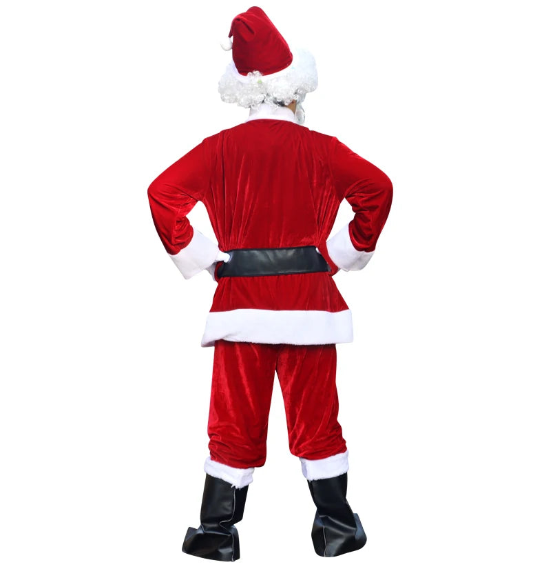 Fantasia Papai Noel Cosplay – Conjunto Veludo Dourado Natal | 5 a 10 Peças Adulto