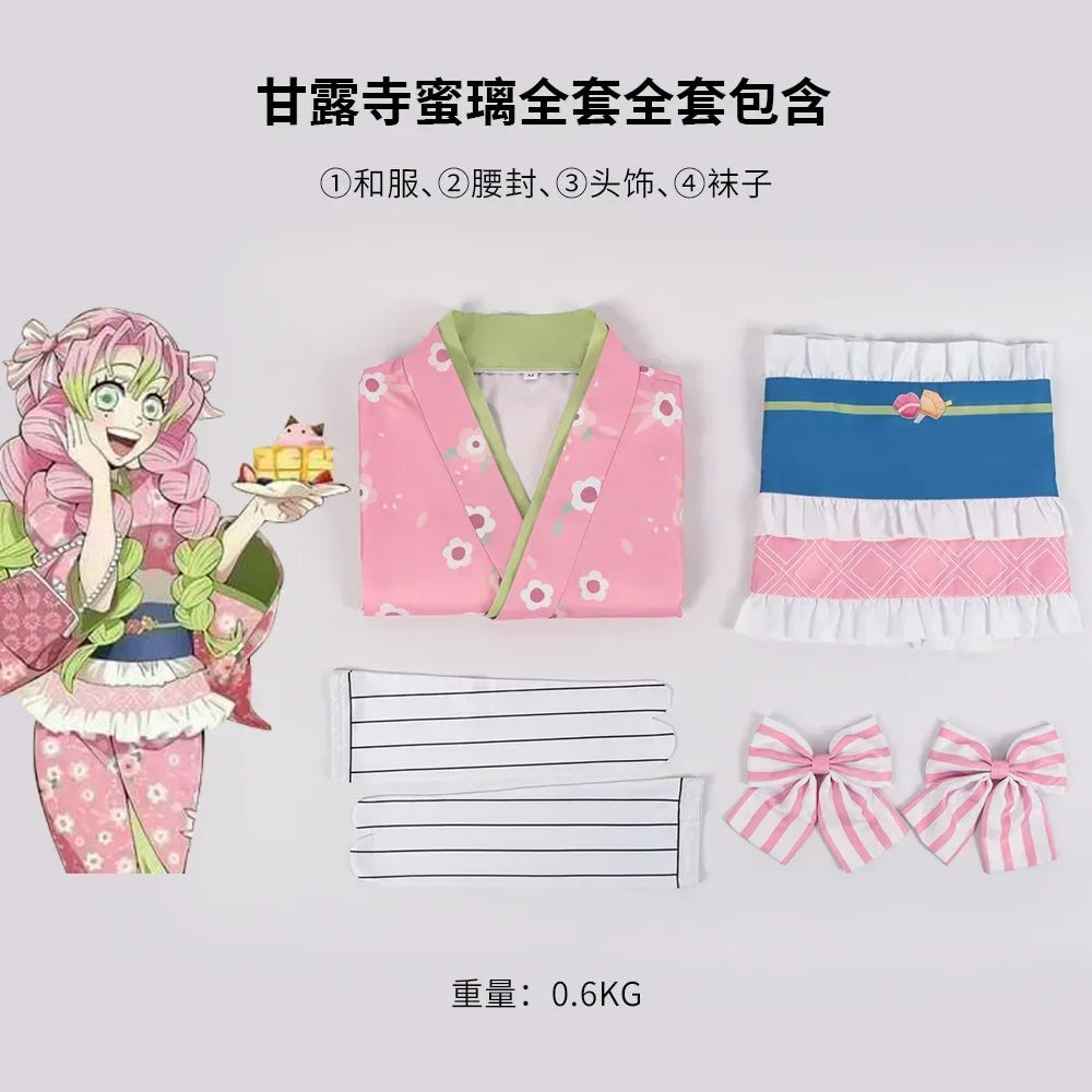 Fantasia Kanroji Mitsuri – Demon Slayer | Kimono Rosa Completo com Peruca Opcional