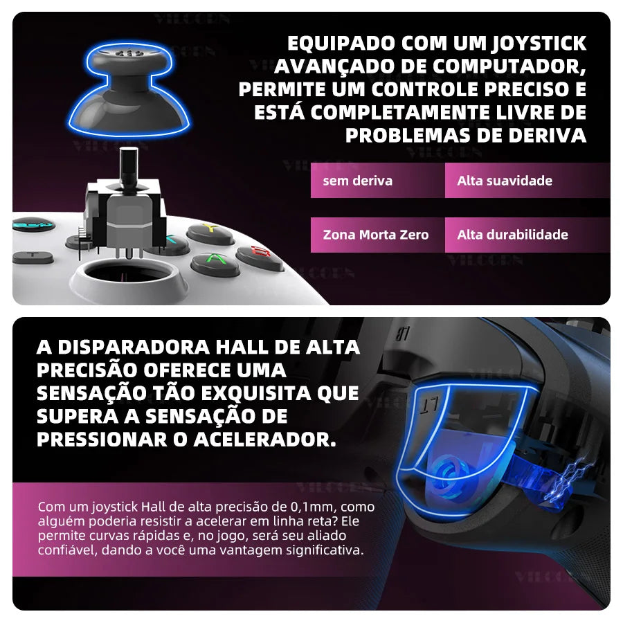 Controle Gamer VILCORN G6 Sem Fio Bluetooth – Joystick Hall Effect | iOS, Android, PC e Switch