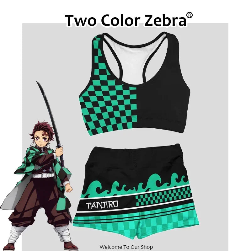Conjunto Esportivo Demon Slayer – Nezuko e Shinobu | Top + Calça Feminina Cosplay