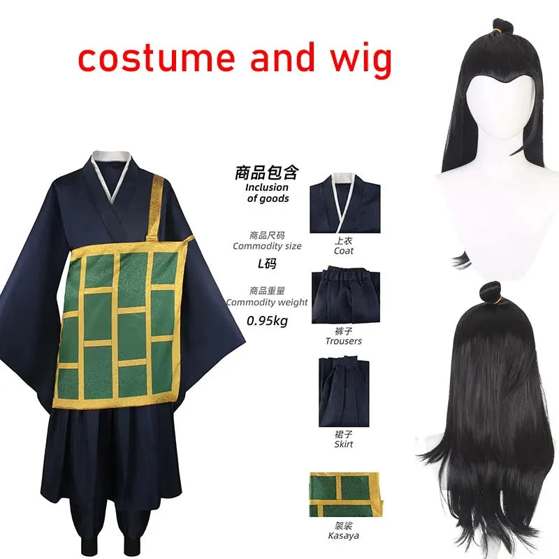 Fantasia Geto Suguru Cosplay – Jujutsu Kaisen | Kimono Preto e Azul com Peruca