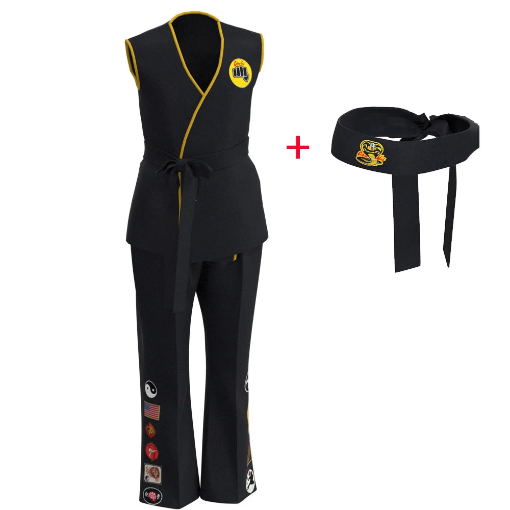 Fantasia Cobra Kai Cosplay – Karatê | Kimono Preto ou Branco para Crianças e Adultos