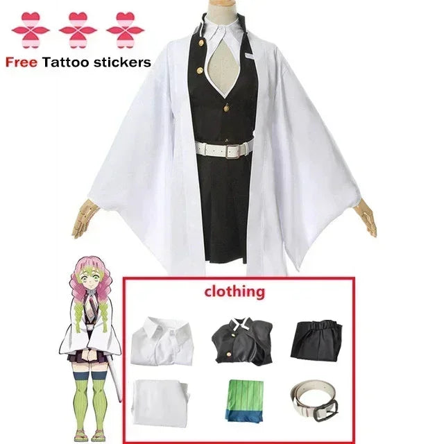 Fantasia Kanroji Mitsuri Cosplay Kit Tattoo – Demon Slayer | Kimono Haori com Peruca