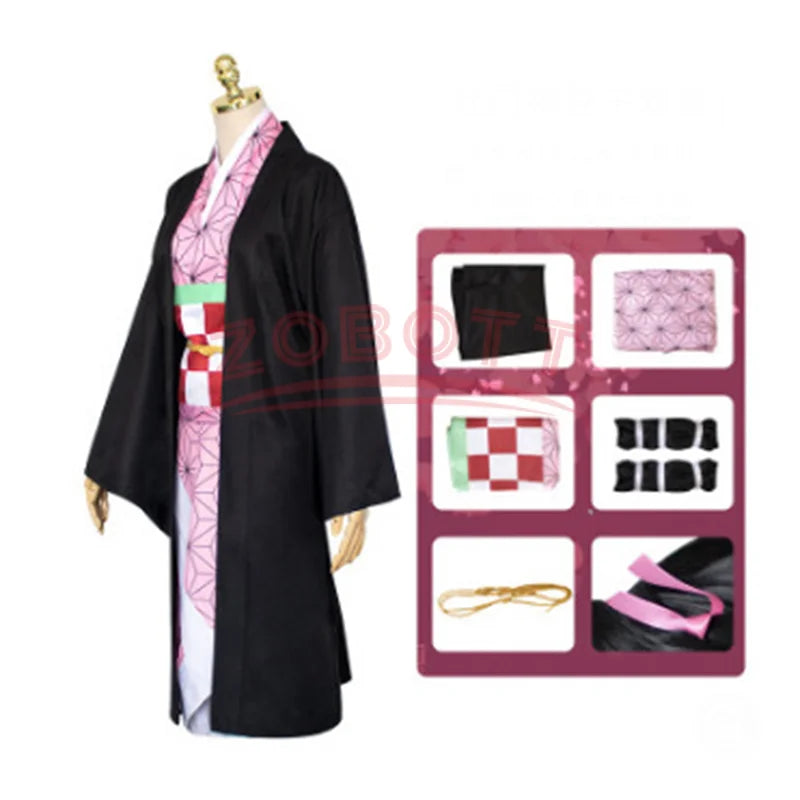 Fantasia Kamado Nezuko Cosplay – Demon Slayer | Kimono para Meninas e Adultos