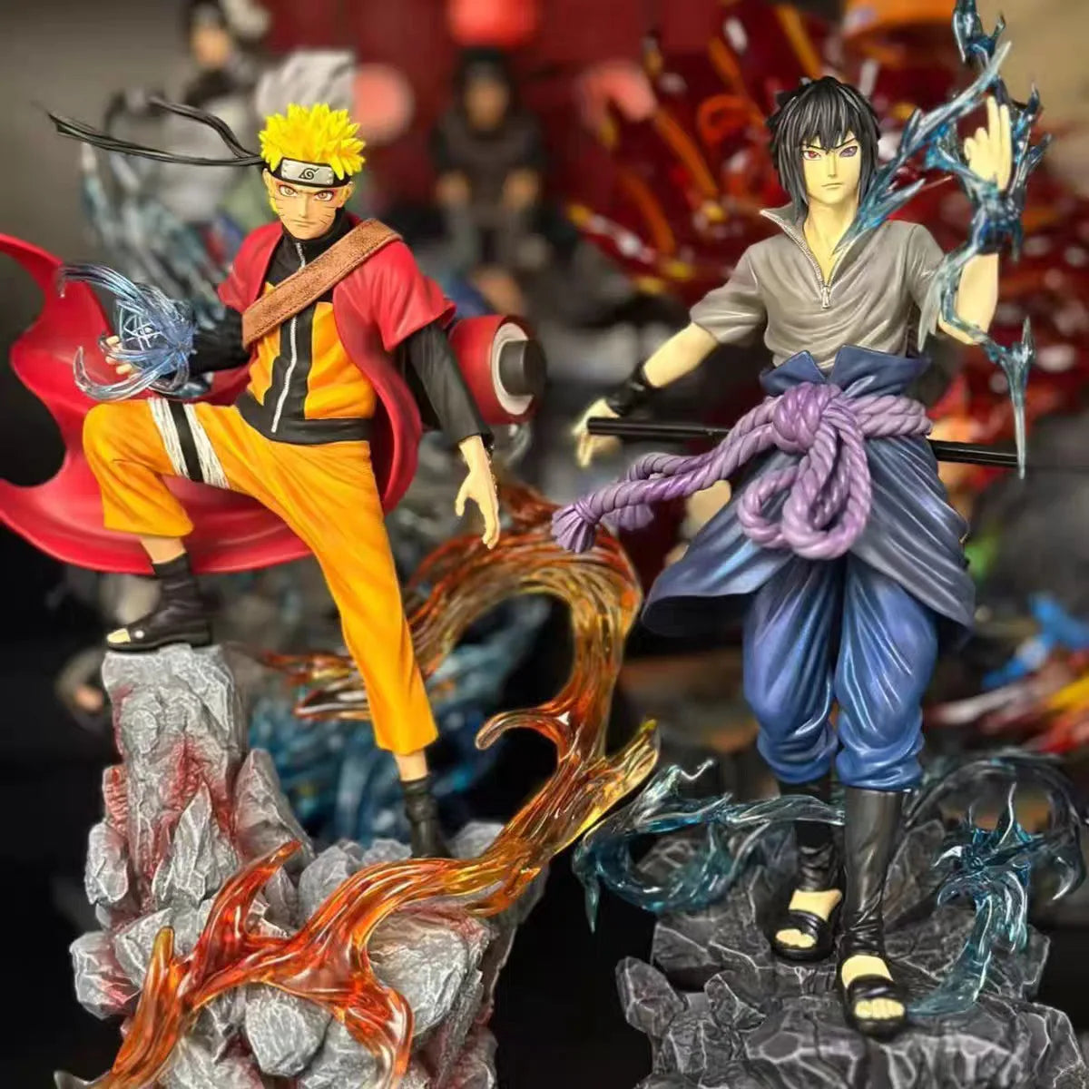Boneco Colecionável Naruto 23cm Bandai – Uzumaki Naruto e Uchiha Sasuke | Estátua PVC, Enfeite de Mesa