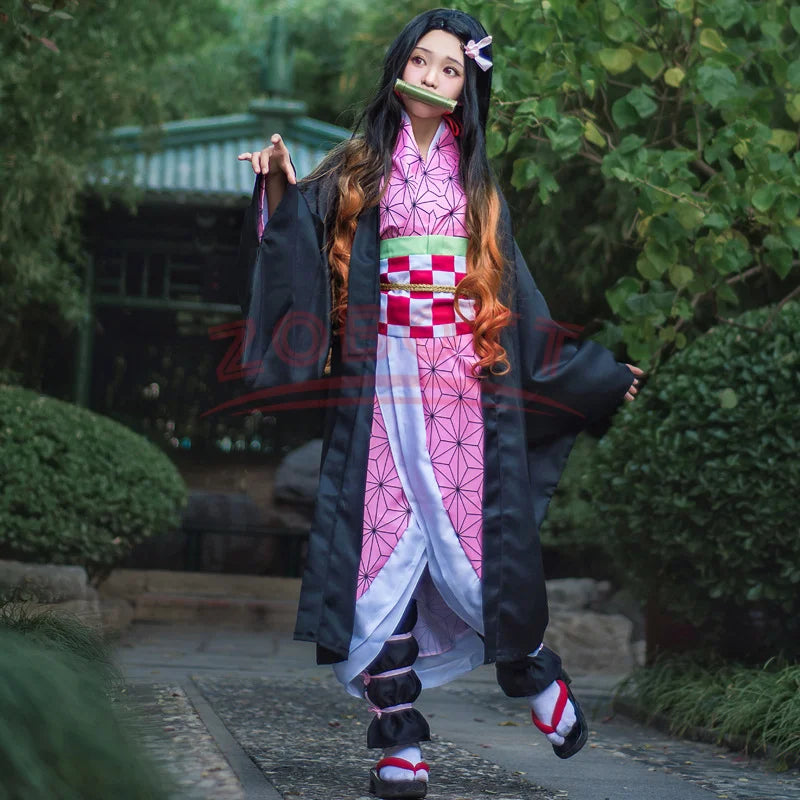 Fantasia Kamado Nezuko Cosplay – Demon Slayer | Kimono para Meninas e Adultos
