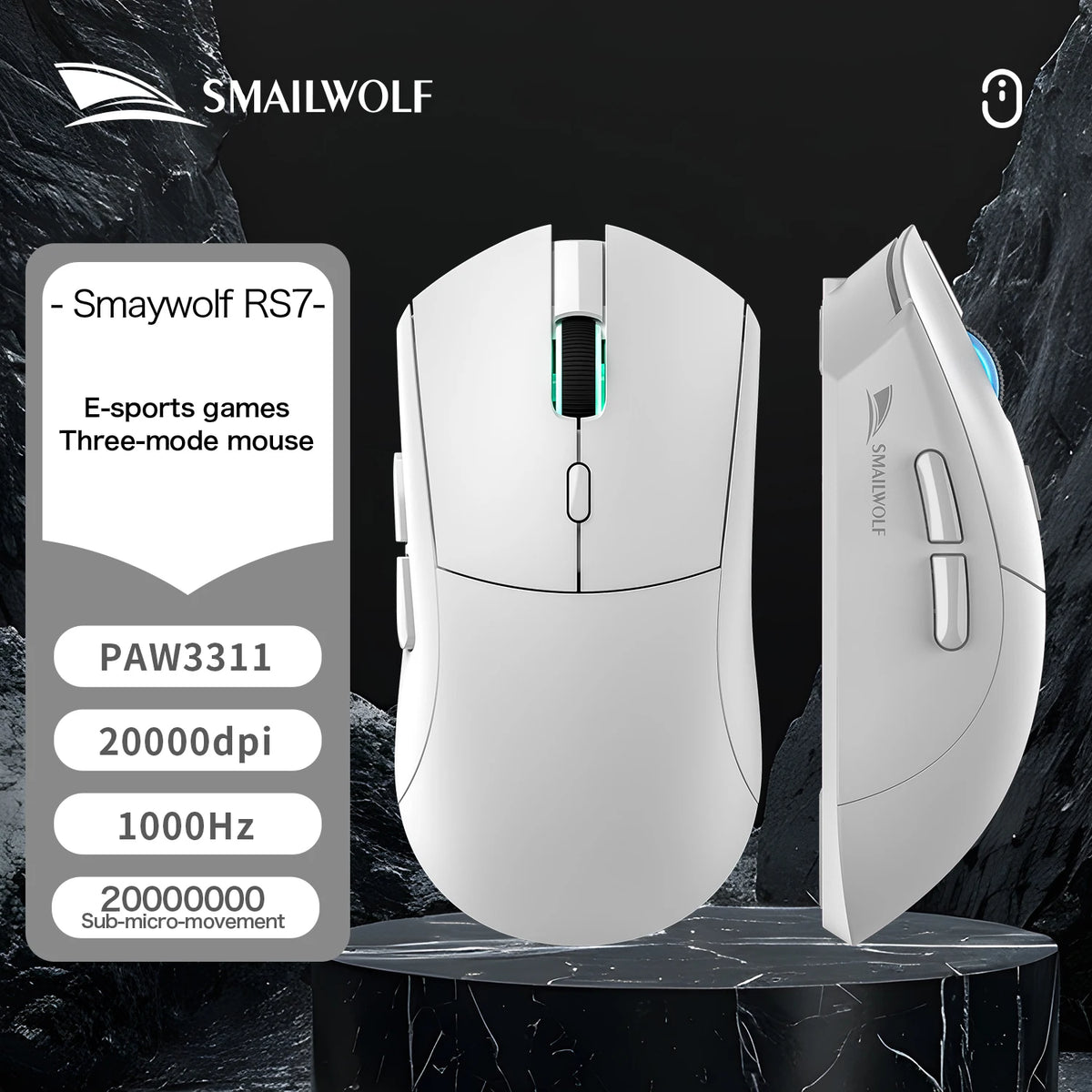 Mouse Gamer Sem Fio SMAILWOLF RS7 Bluetooth – 20000 DPI, PAW3311, Macro | Notebook e Desktop