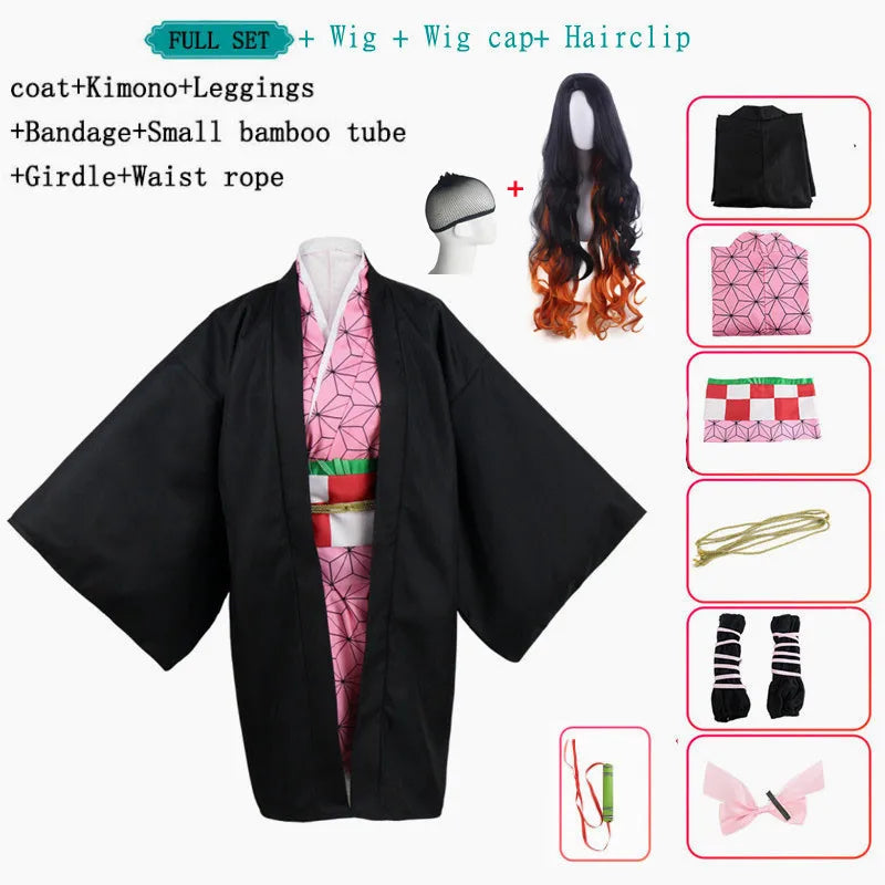 Fantasia Kamado Nezuko Cosplay – Demon Slayer | Kimono para Meninas e Adultos