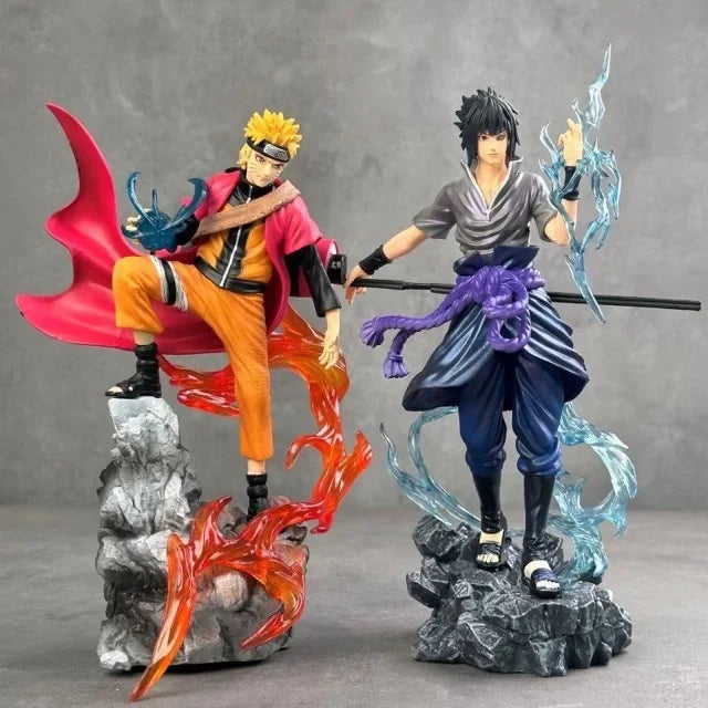 Boneco Colecionável Naruto 23cm Bandai – Uzumaki Naruto e Uchiha Sasuke | Estátua PVC, Enfeite de Mesa